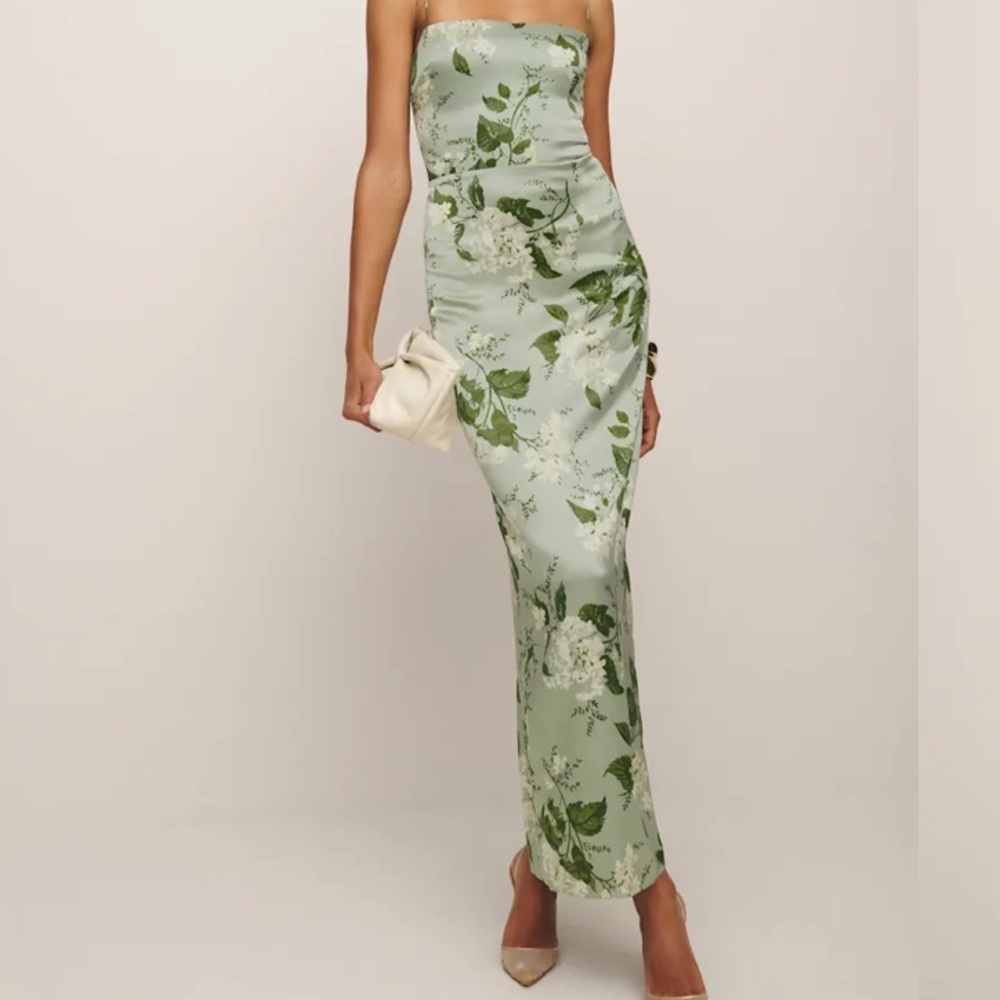 Reformation Frankie Silk Dress Green - Size 4